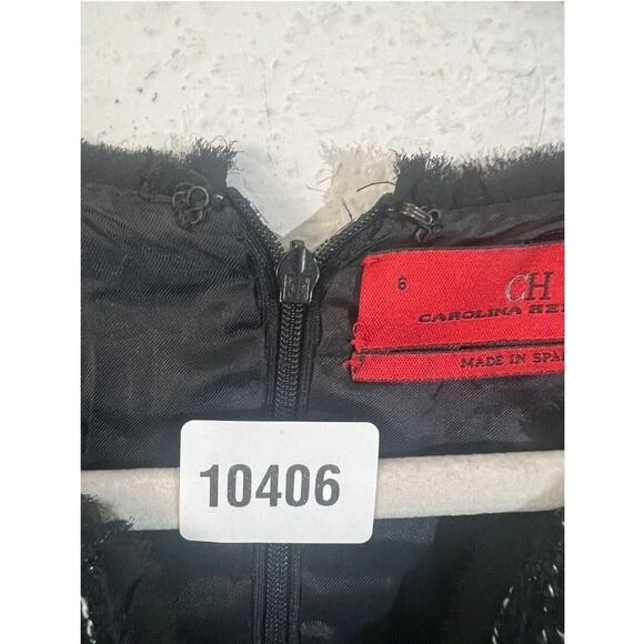 CH Carolina Herrera Dress Womens 6 Black White Tweed Sheath Satin Trim V410-CH - Picture 3 of 11